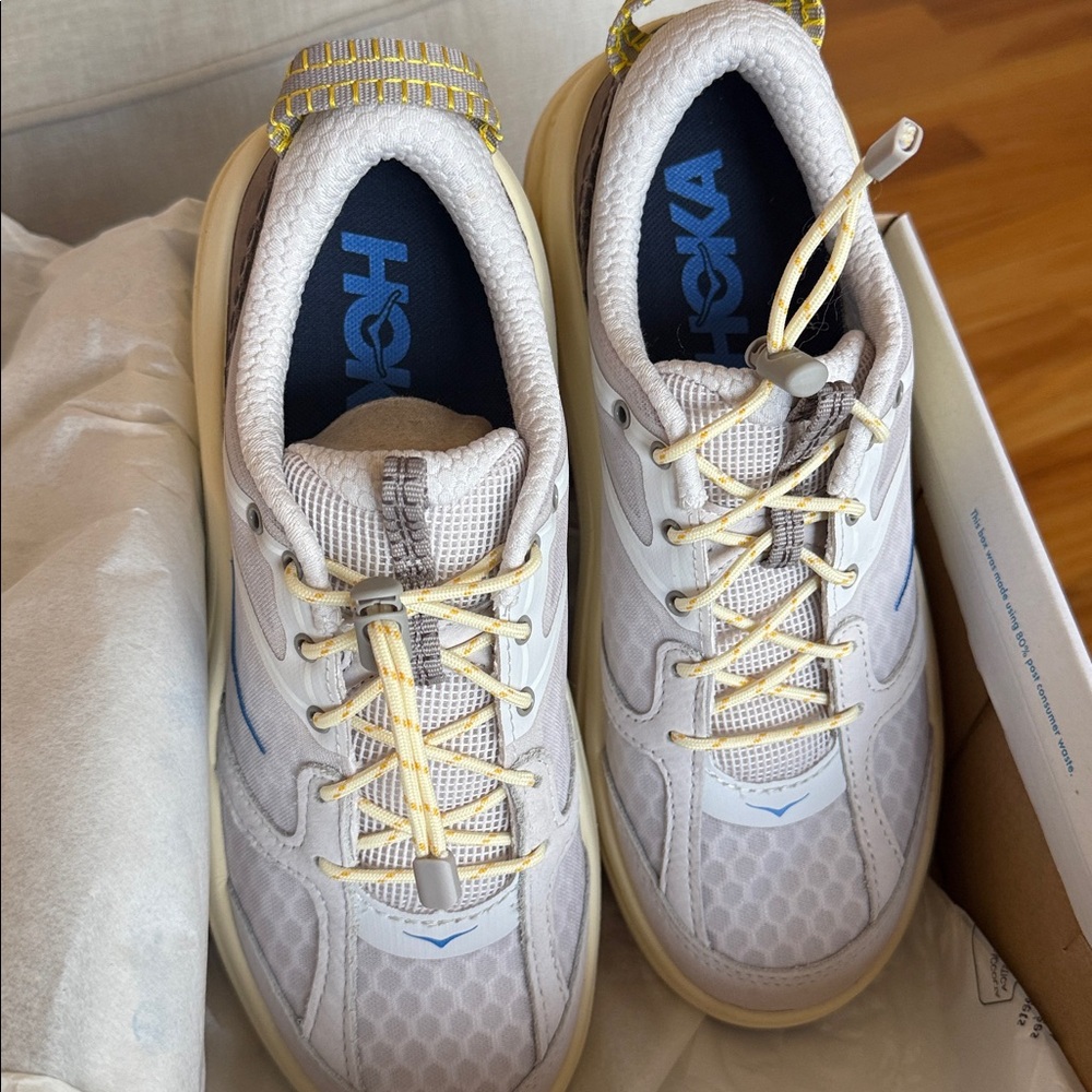 Hoka White Cream Sneakers with Blue Accent - Picture 5 of 7